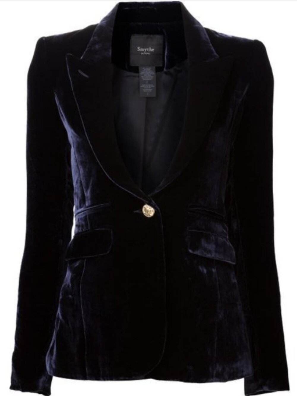 Smythe Sapphire Blue Peaked Lapel Velvet Structured Blazer size 4 - Picture 3 of 11